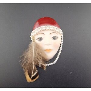 Vintage Porcelain Face Lady Showgirl Flapper Brooch Pendant Front Missing Pin